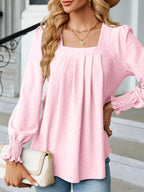 Pleated Square Neck Long Sleeve Top (16)