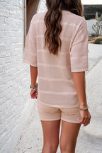 Eyelet Round Neck Top Shorts Set (17)