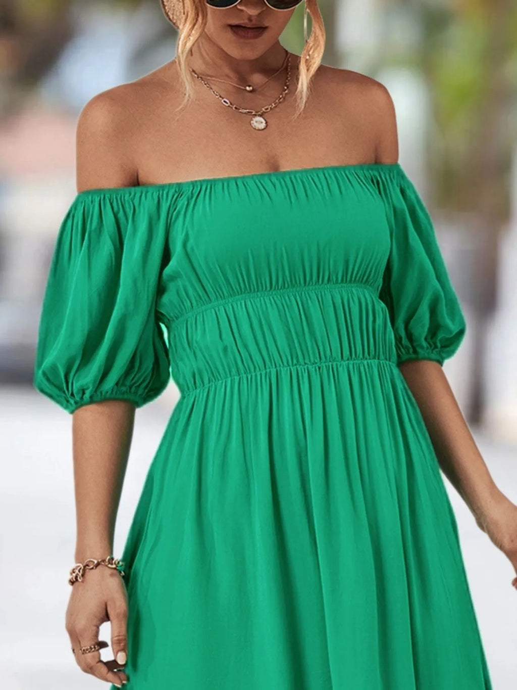 Off-shoulder Puff Sleeve Mini Dress (11)