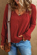 Exposed Seam V-neck Long Sleeve T-shirt