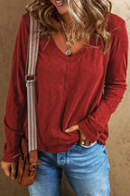 Exposed Seam V-neck Long Sleeve T-shirt