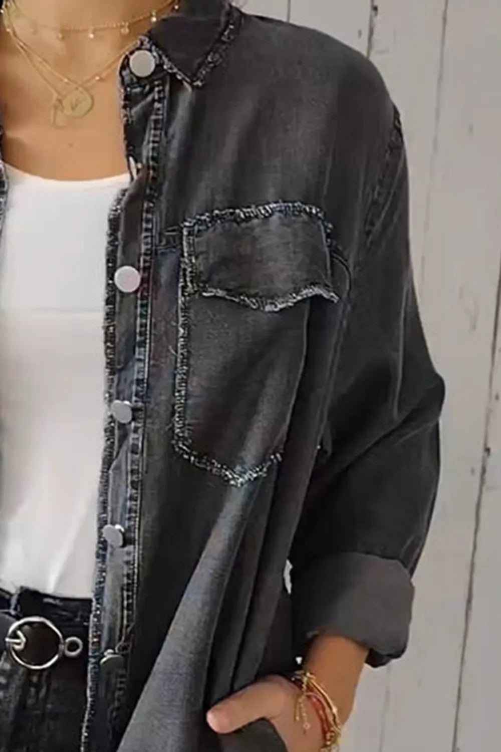Full Size Pocketed Button Up Long Sleeve Denim Jacket (9)