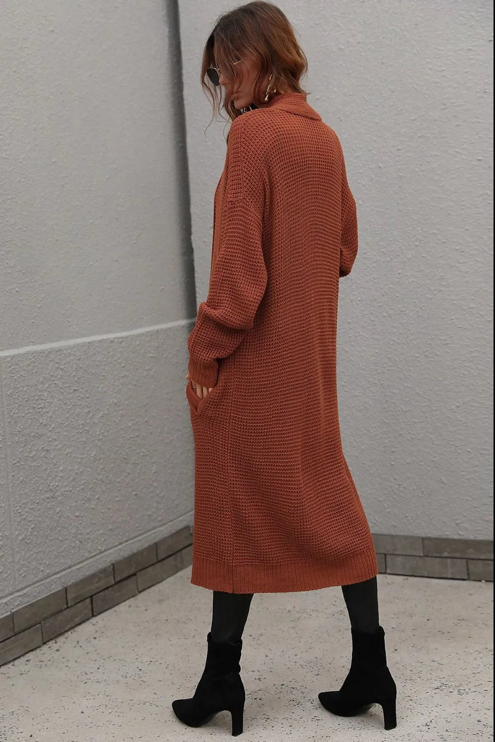 Waffle Knit Open Front Duster Cardigan Pockets (8)