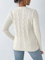 Cable-knit Heart Round Neck Long Sleeve Sweater (8)