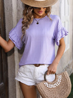 Ruffled Round Neck Short Sleeve Blouse (10)