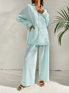Long Sleeve Shirt Wide Leg Pants Set (19)