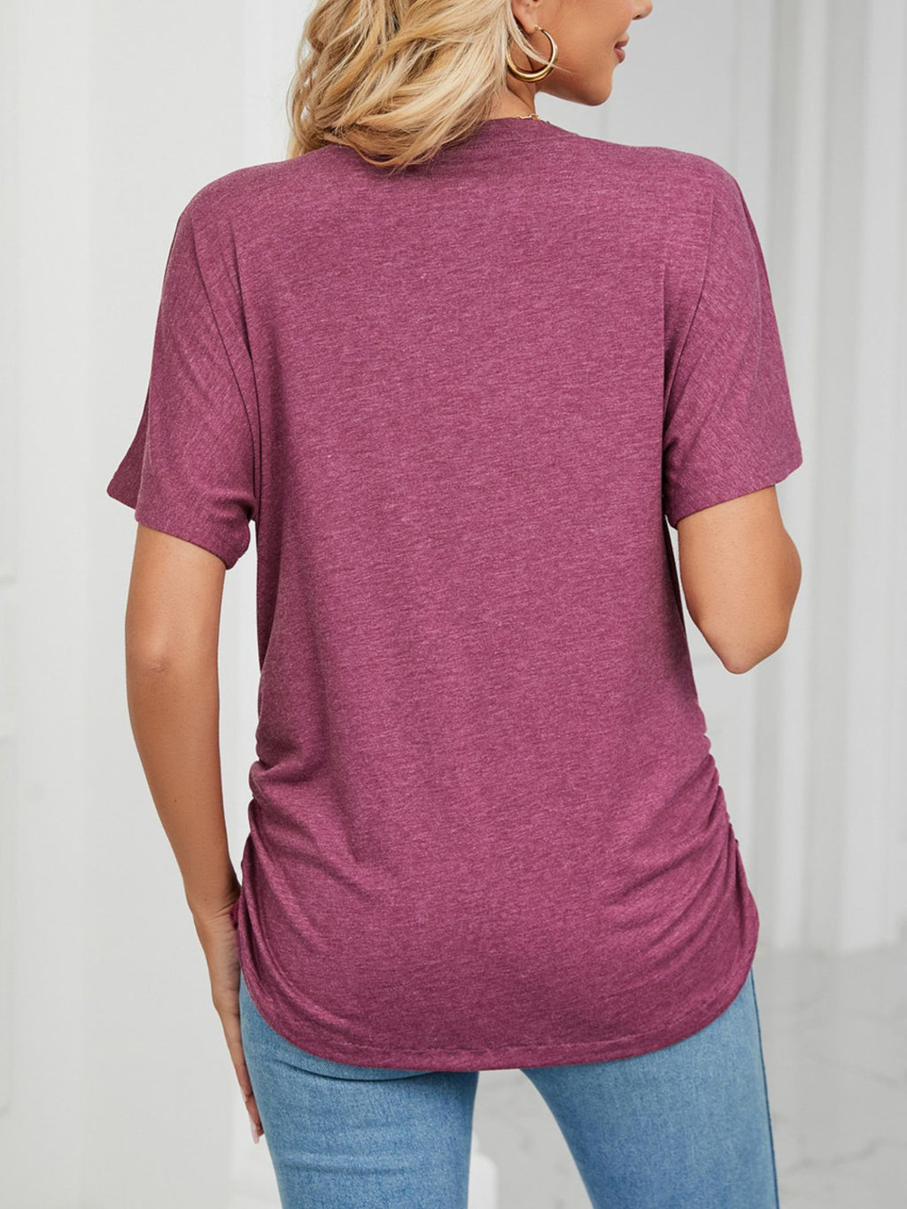 Casual V-neck Short Sleeve T-shirt (14)