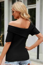 Asymmetrical Neck Rib-knit Top (7)