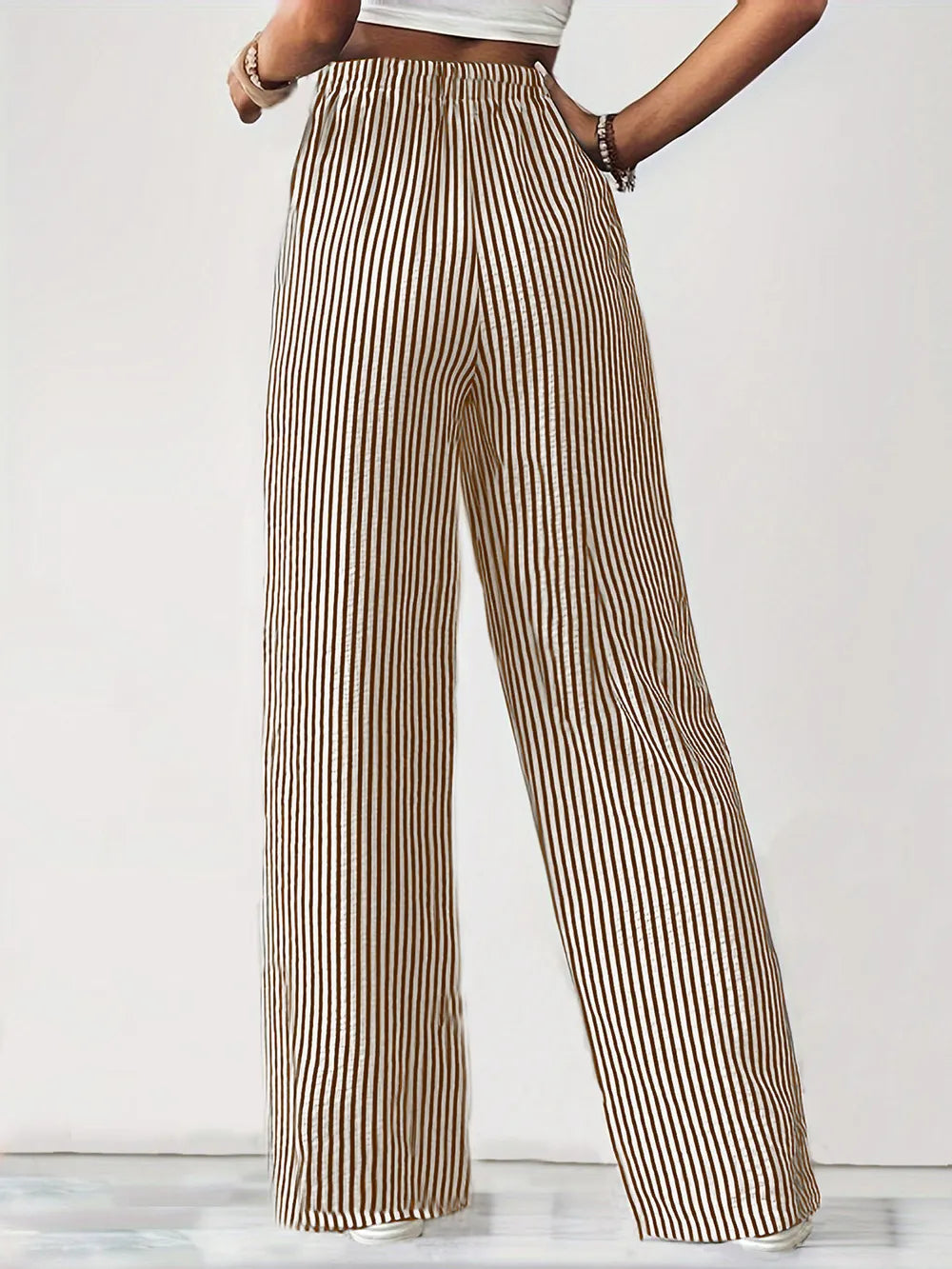 Drawstring Striped Elastic Waist Pants (6)