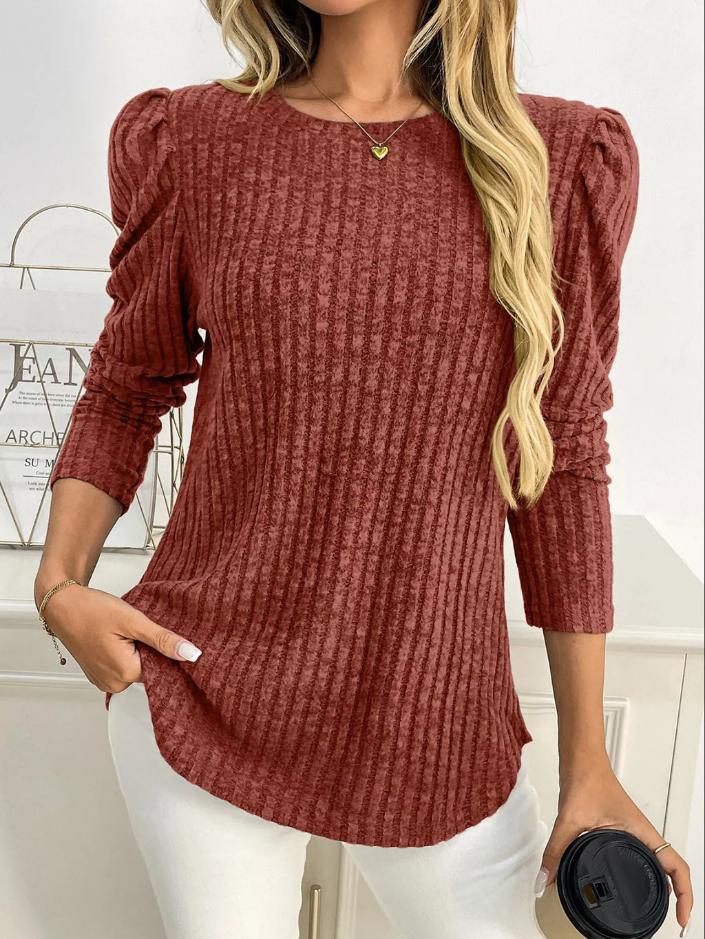 Round Neck Puff Sleeve T-shirt (25)