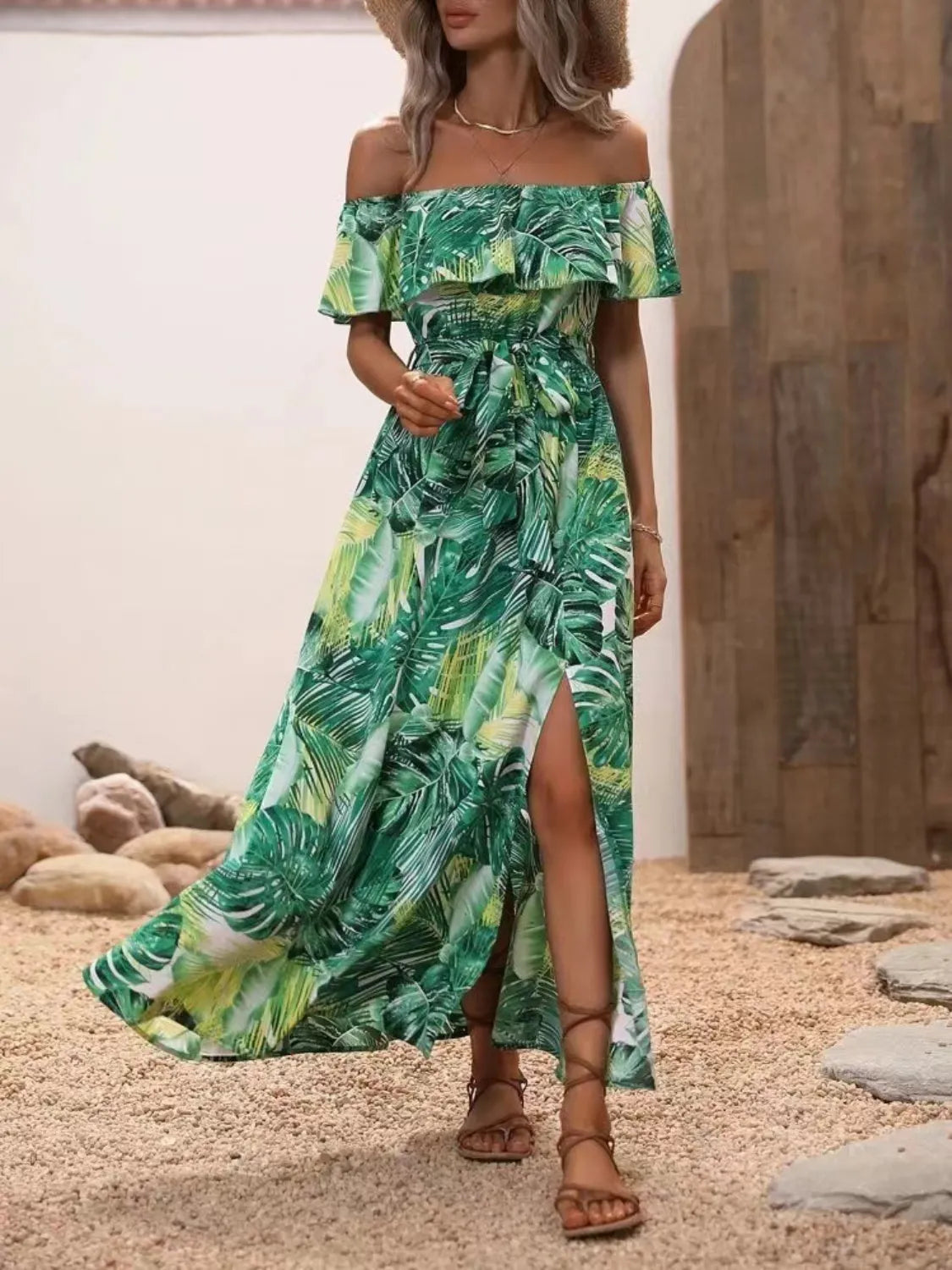 Ruffled Printed Off Shoulder Maxi Dress (6)