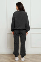 Corduroy Round Neck Sweatshirt Sweatpants Set (6)
