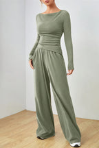 Boat Neck Long Sleeve Top Pants Set