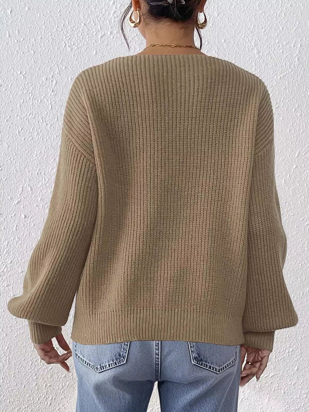Bow-tie Sleeve V-neck Sweater (5)