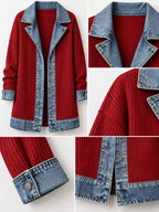 Full Size Denim Trim Ribbed Knit Cardigan Plus (22)