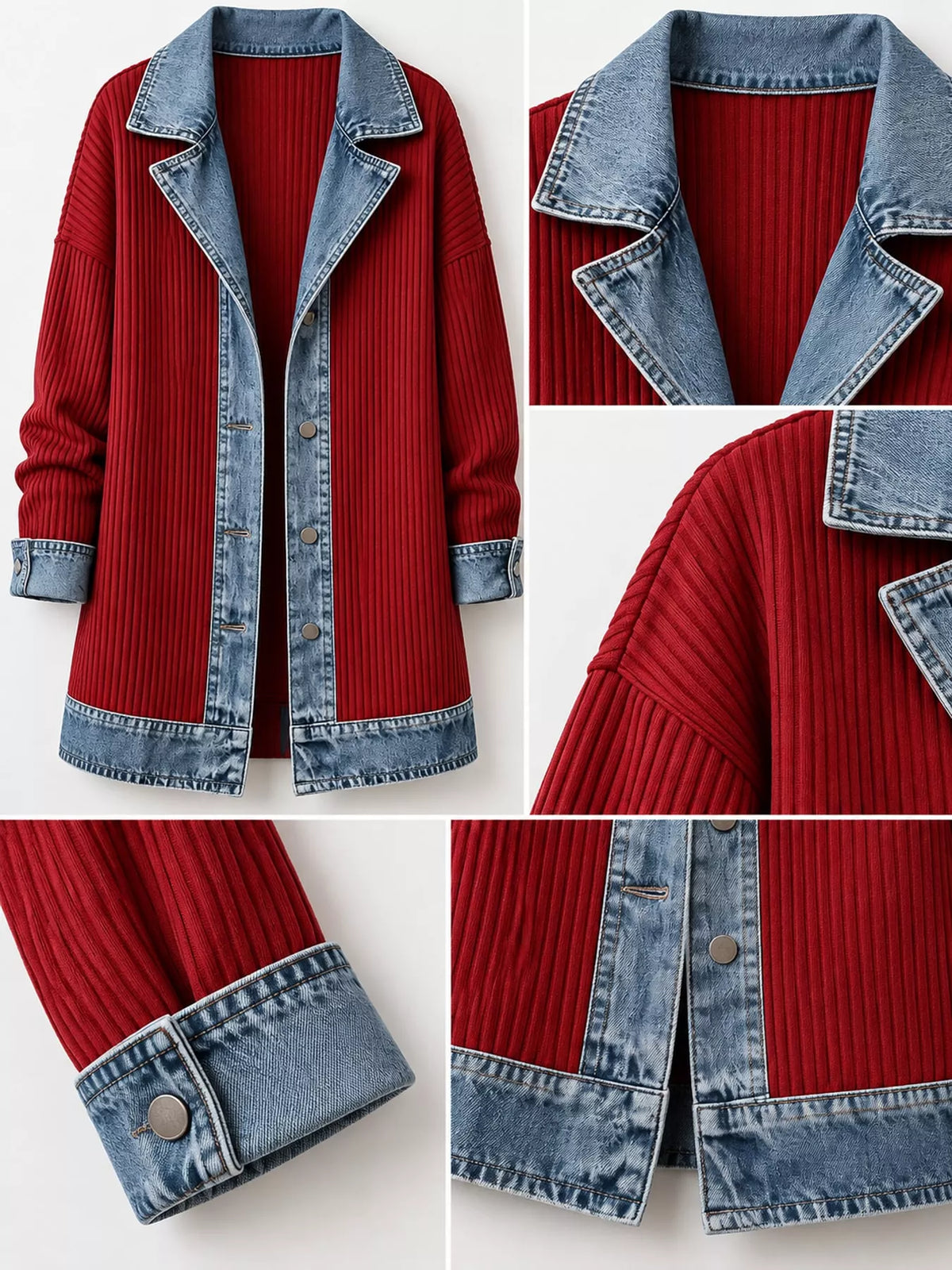 Full Size Denim Trim Ribbed Knit Cardigan Plus (22)
