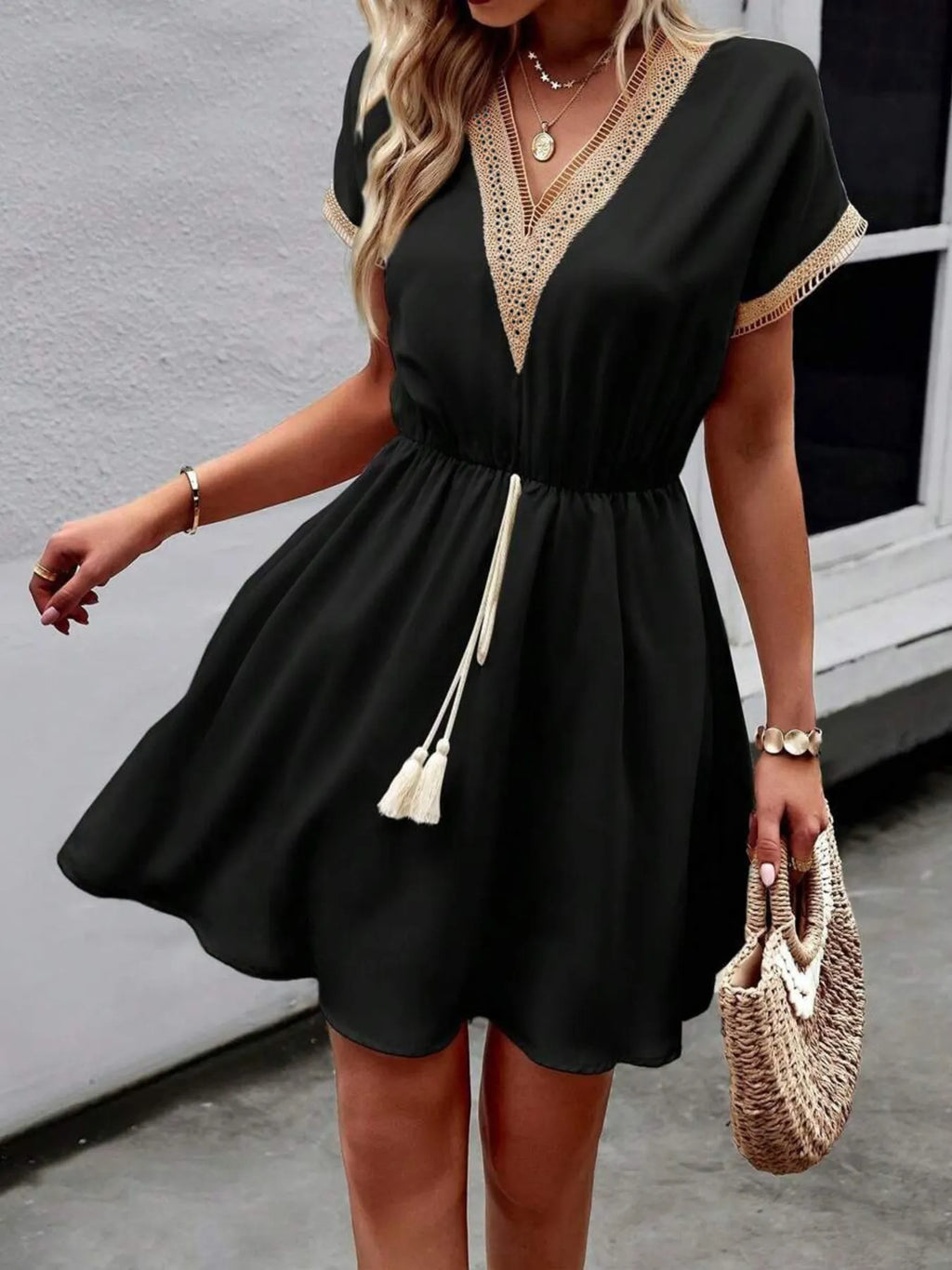 V-neck Short Sleeve Mini Dress (7)