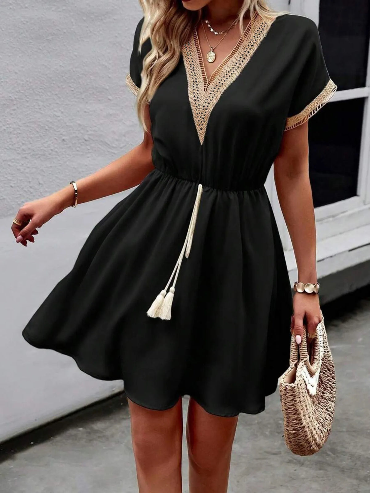 V-neck Short Sleeve Mini Dress (7)