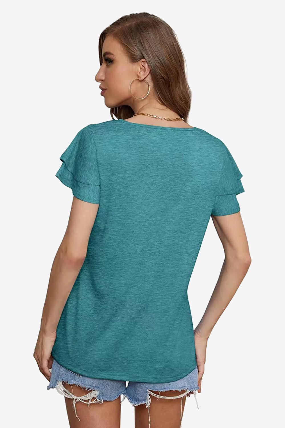 Tie-neck Layered Flutter Sleeve Blouse (18)