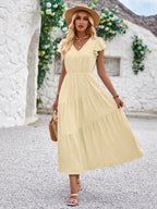V-neck Ruffle Layered Dress variant CJLY201788301AZ|CJLY201788302BY|CJLY201788303CX|CJLY201788304DW