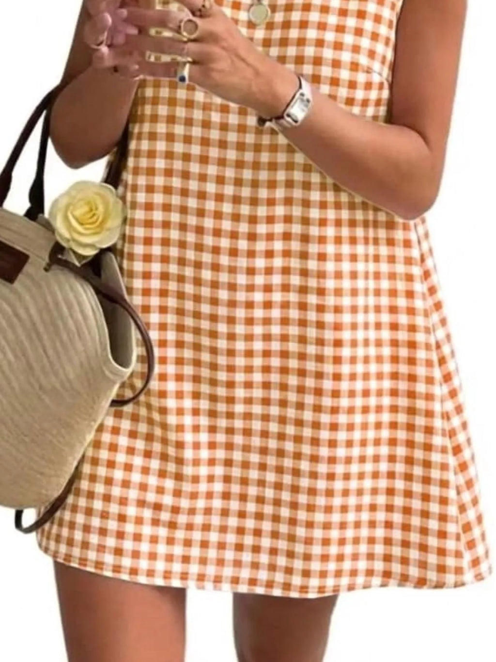 Gingham Sleeveless A-line Mini Dress (10)