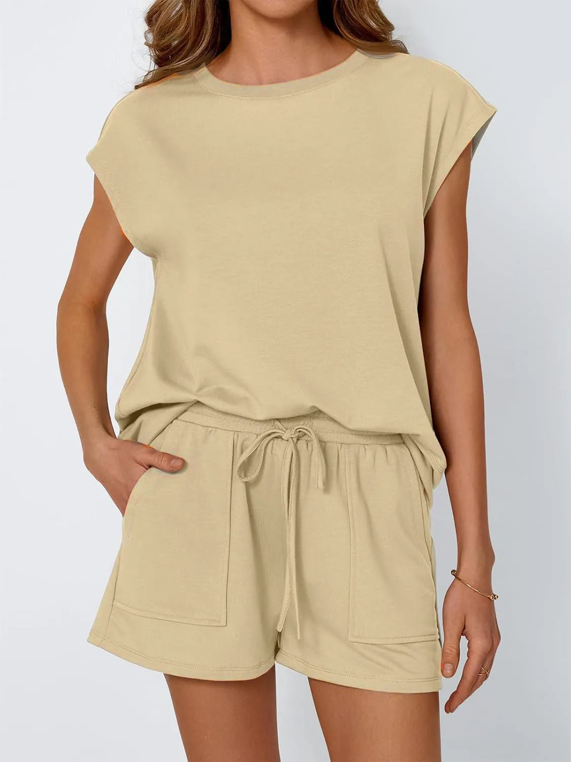 Round Neck Cap Sleeve Top Shorts Set (7)