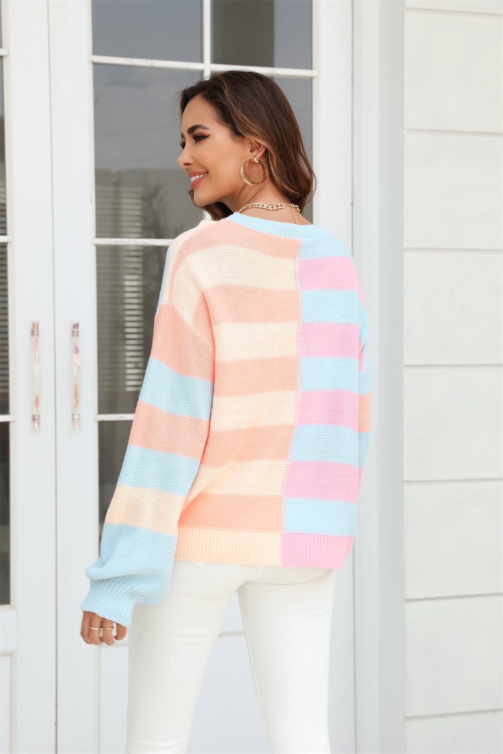Round Neck Long Sleeve Shoulder Sweater (2)