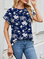 Printed Round Neck Short Sleeve Top (18)