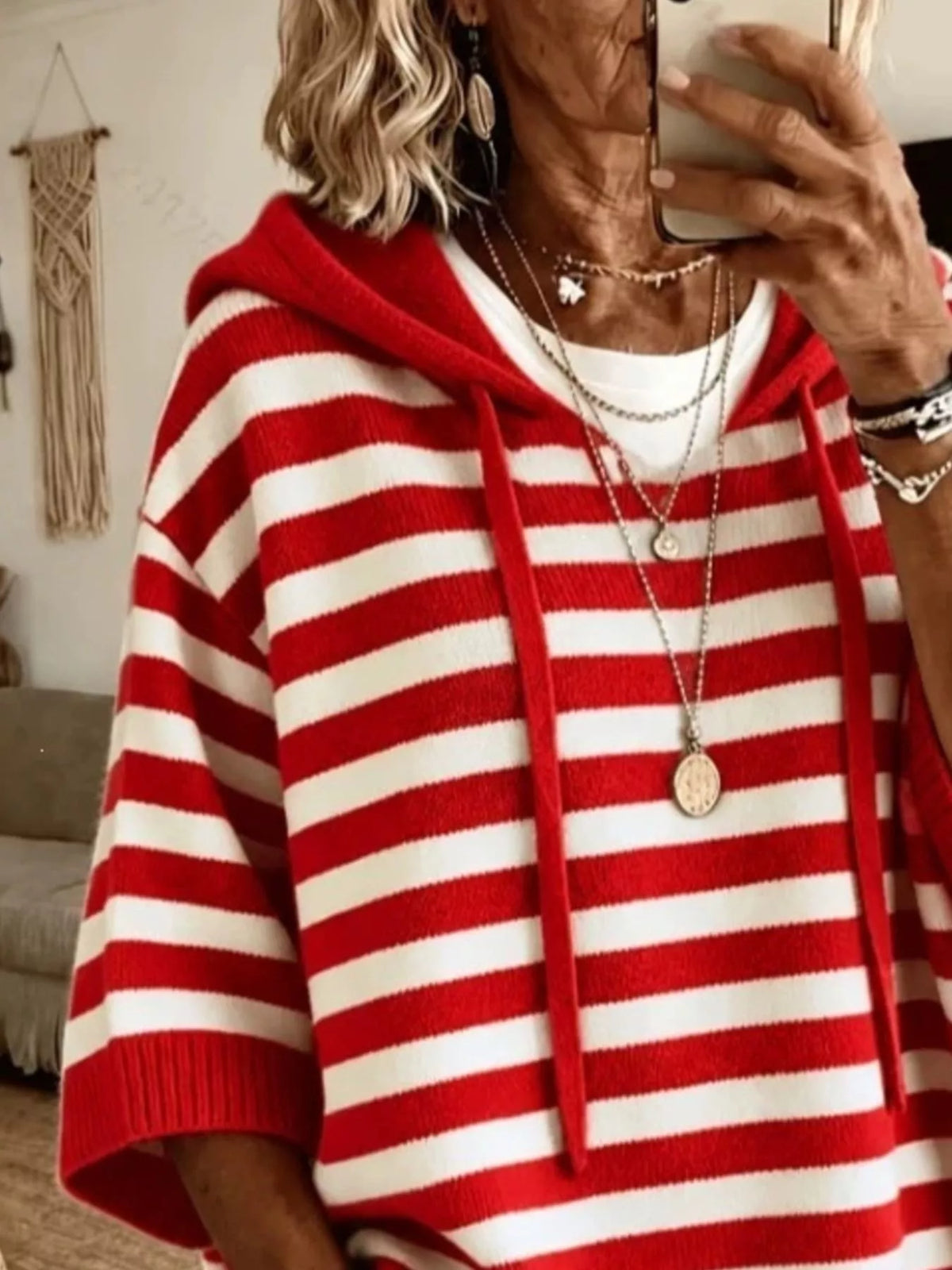 Casual Striped Hooded Knit Sweater (7)