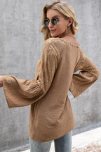 V-neck Spliced Lace Flare Sleeve Top (7)