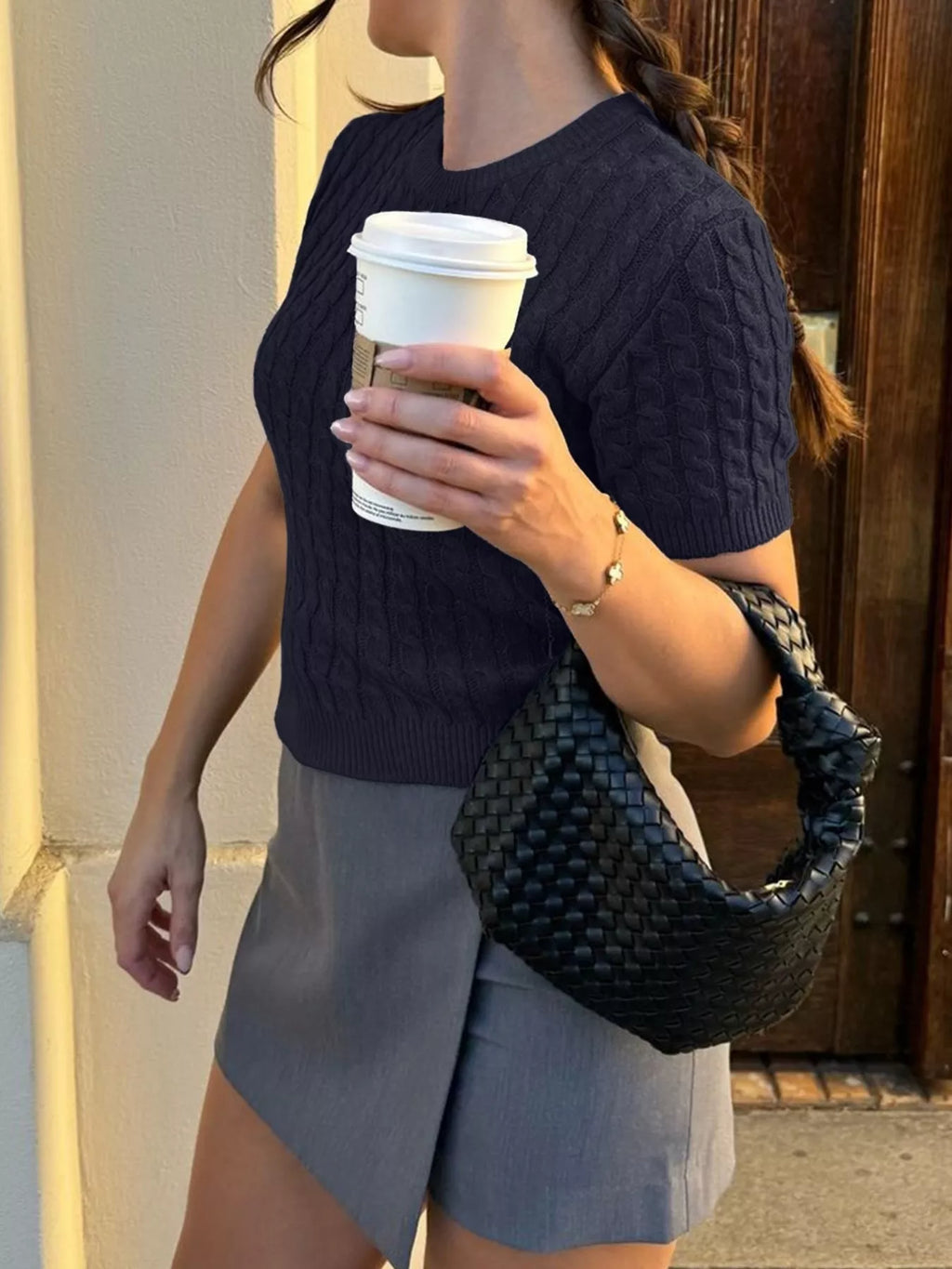 Cable-knit Short Sleeve Sweater (6)