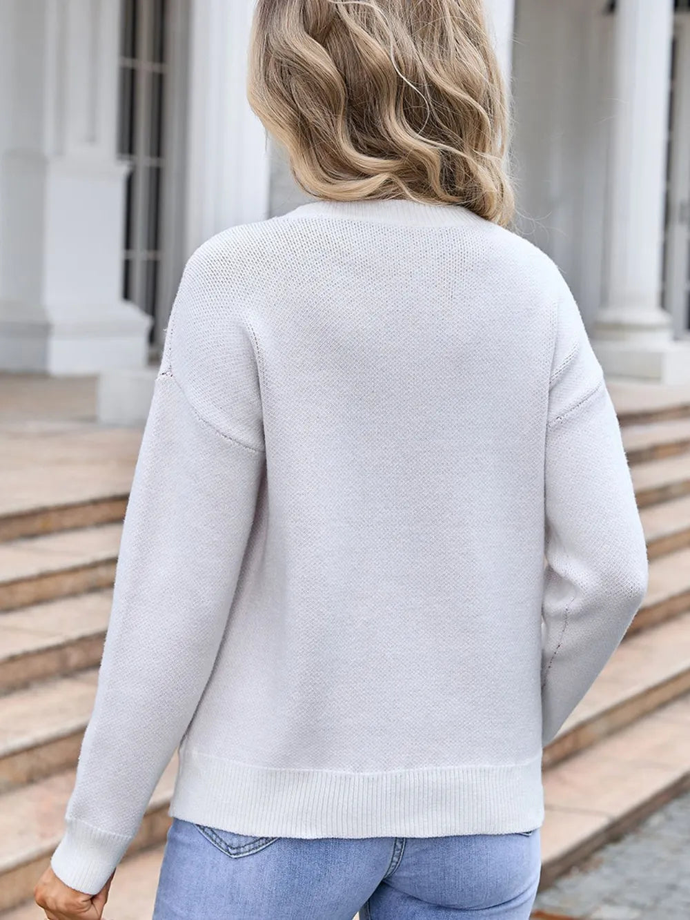 Bow Round Neck Dropped Shoulder Sweater (2)