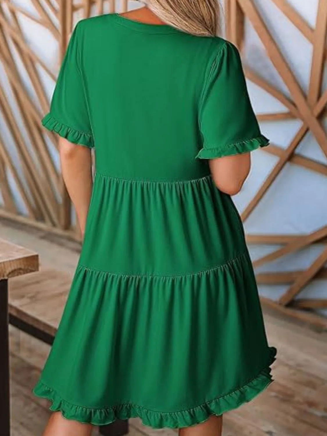 Tiered Notched Short Sleeve Mini Dress (3)