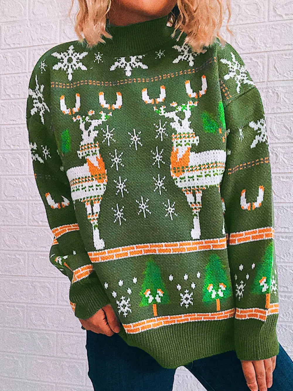 Turtleneck Drop Shoulder Long Sleeve Sweater (2)