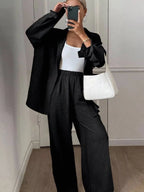 Button-down Shirt Wide-leg Pants Set (14)