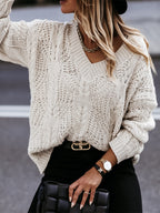 V-neck Cable-knit Long Sleeve Sweater (3)