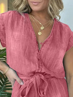 Full Size Tie Waist Cap Sleeve Denim Romper Plus (9)