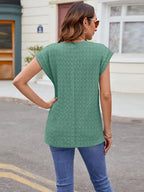 Textured Round Neck Cap Sleeve T-shirt (8)