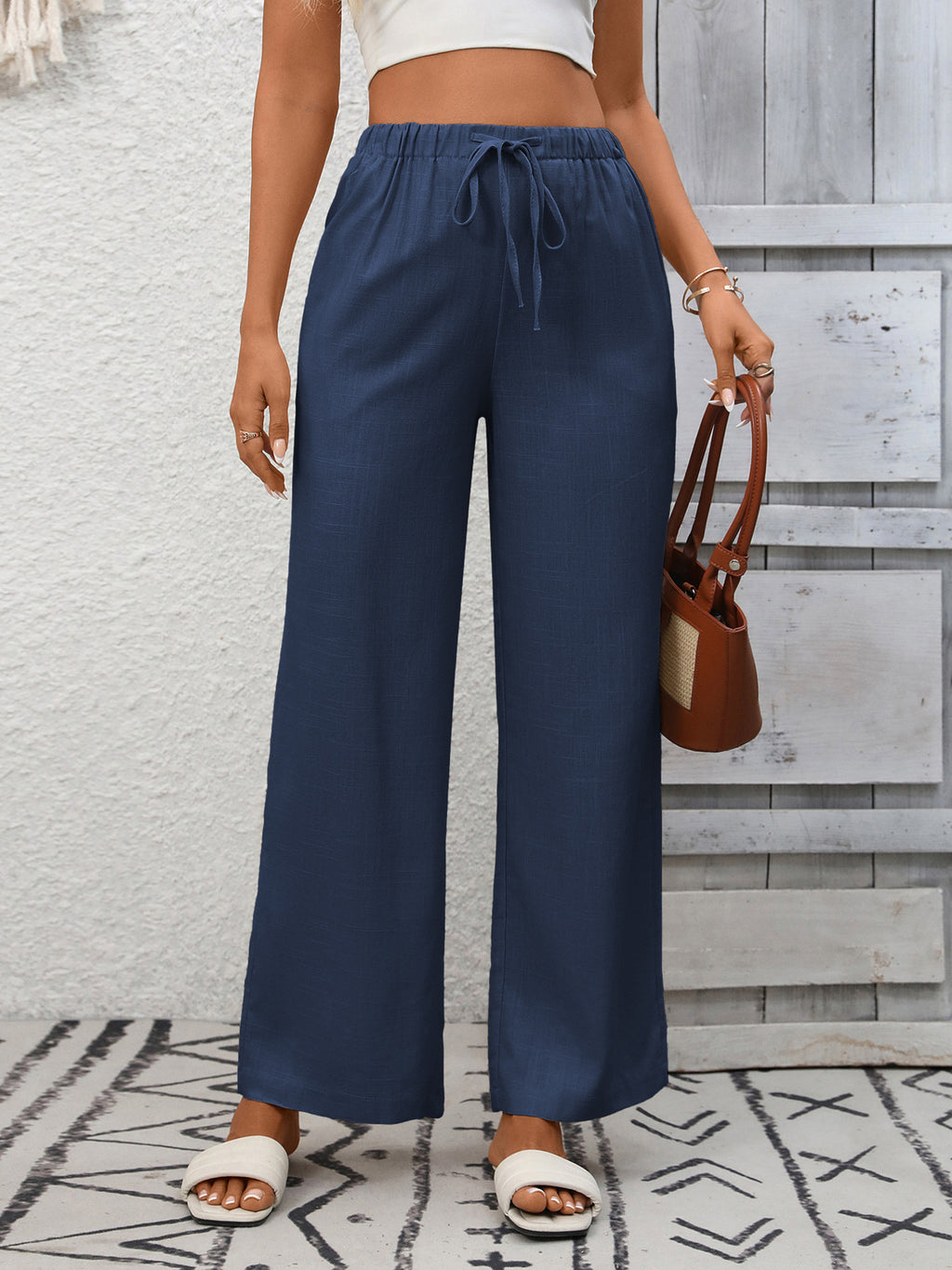 Drawstring High Waist Wide Leg Pants (13)