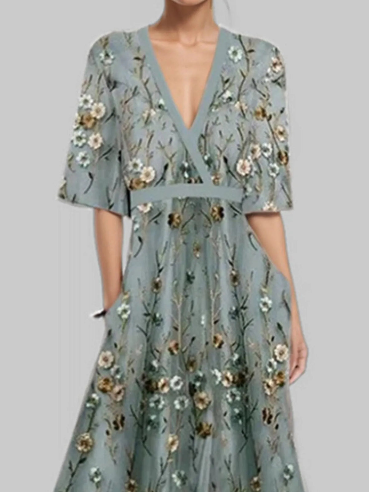 Floral Print Half Sleeve Wrap Maxi Dress (8)
