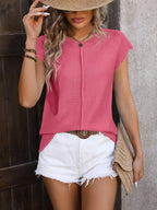 Rolled Cap Sleeve Round Neck Sweater Vest (15)