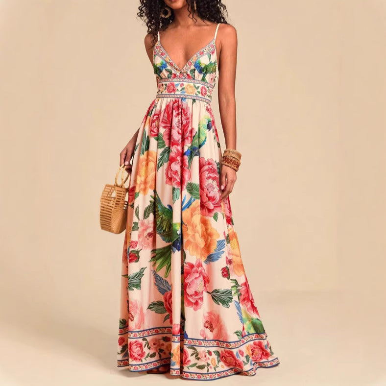 Strap Print V-neck Extra-long Knitted Dress photo 1