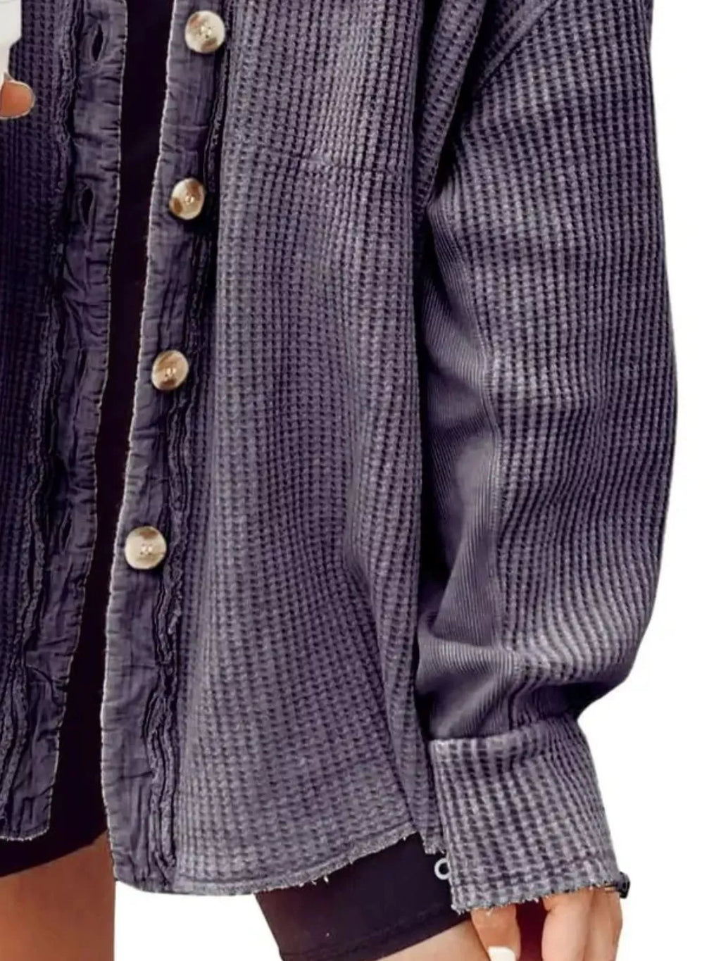 Oversized Waffle Knit Button-up Jacket (8)