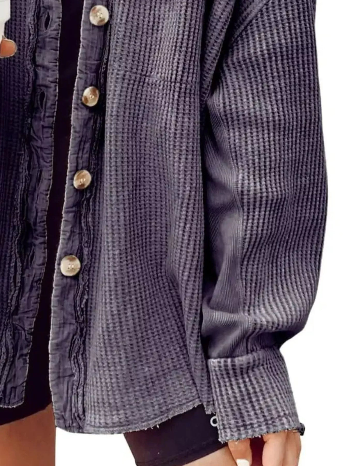 Oversized Waffle Knit Button-up Jacket (8)