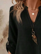 Casual Notched Roll-up Sleeve Pocket Blouse (8)