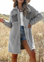 Collared Neck Long Sleeve Longline Teddy Jacket (27)