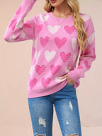 Heart Pattern Beaded Round Neck Sweater (2)