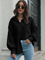 Button Up Dropped Shoulder Lantern Sleeve Shirt (13)