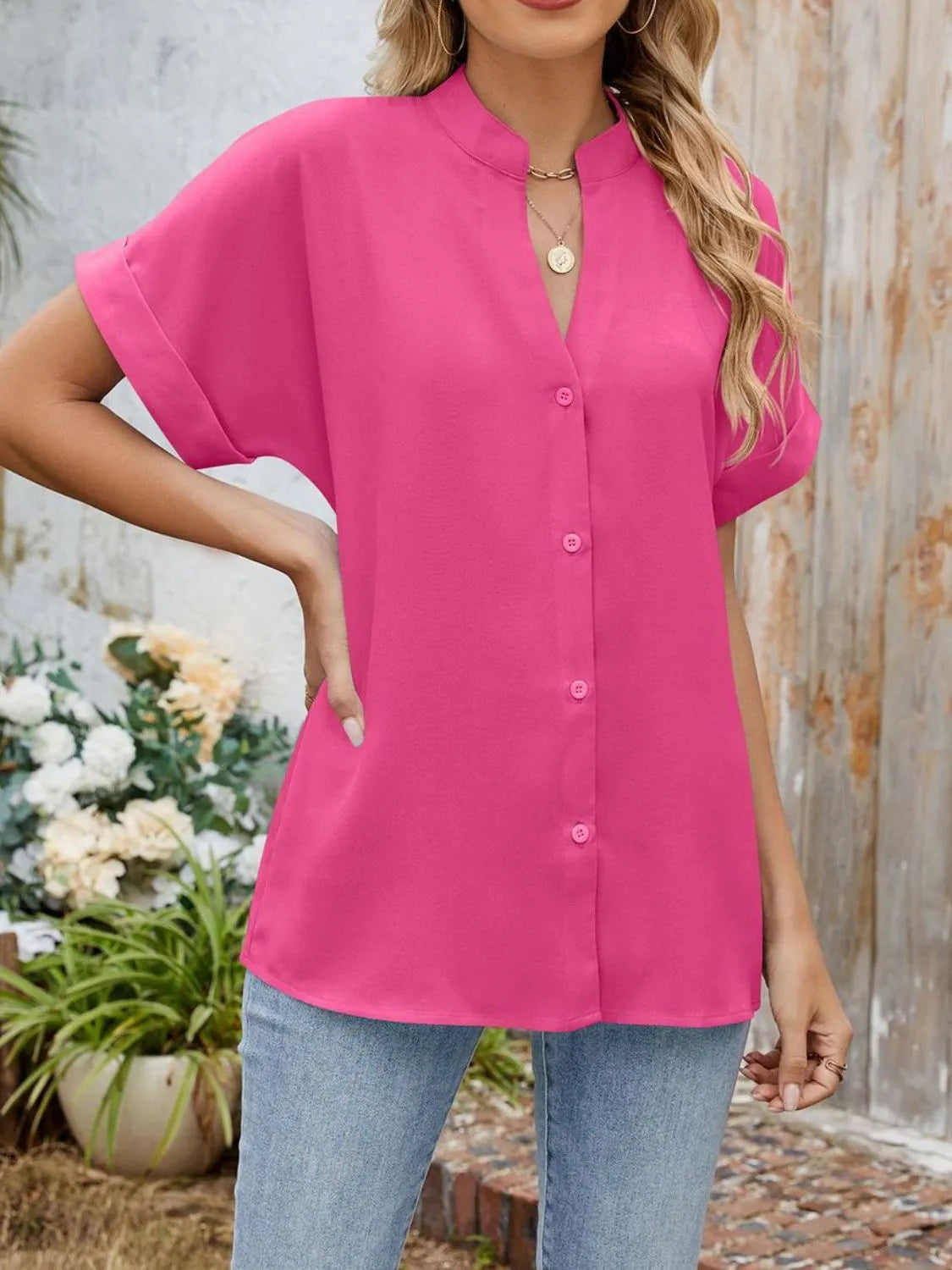 Notched Short Sleeve Blouse (16)
