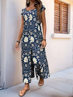 Printed Round Neck Cap Sleeve Wide Leg Jumpsuit (10)